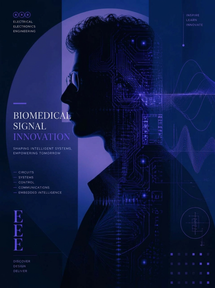 Editorial portrait illustration representing electrical engineering research